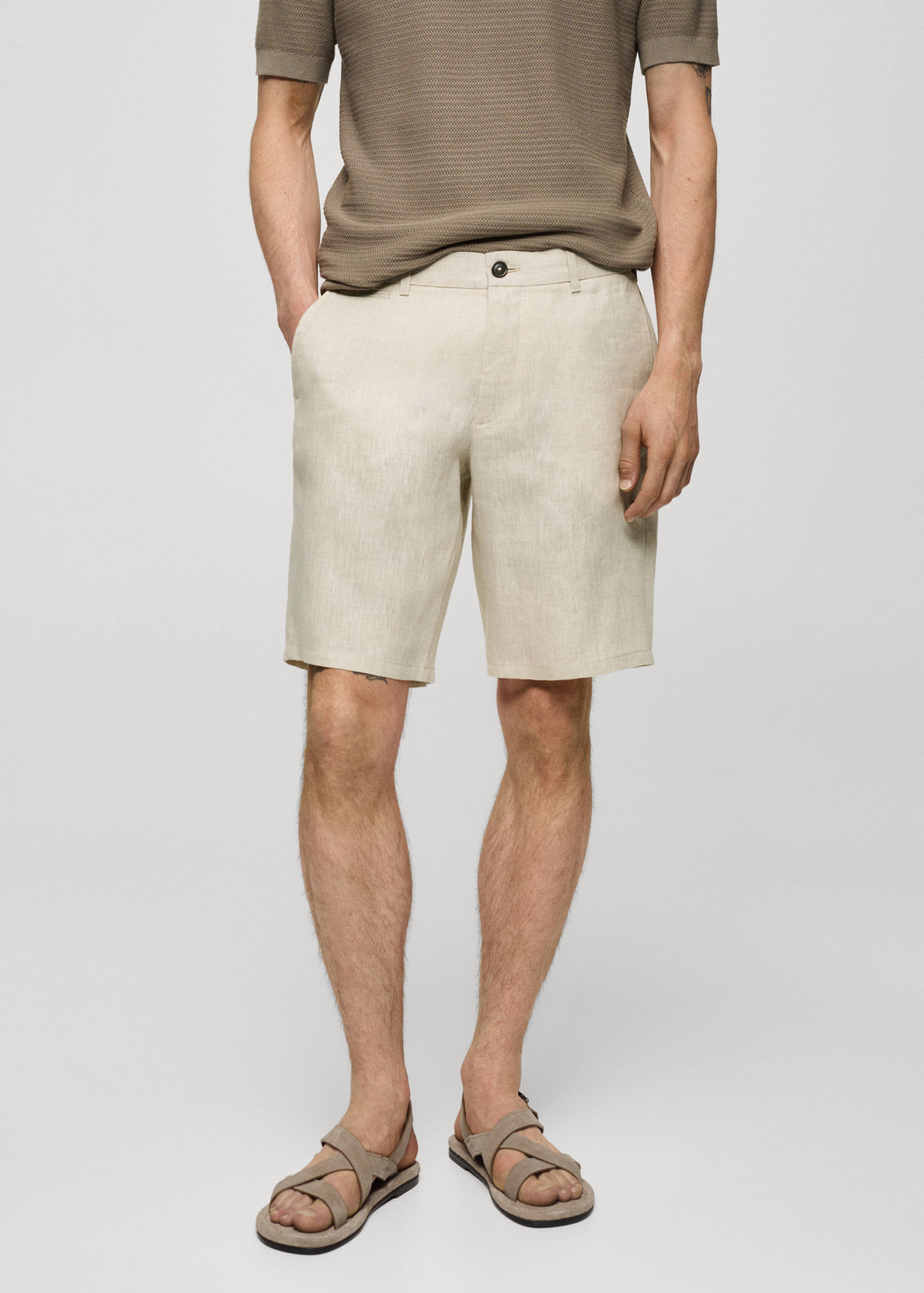 Slim-fit 100% linen bermuda shorts - Medium plane