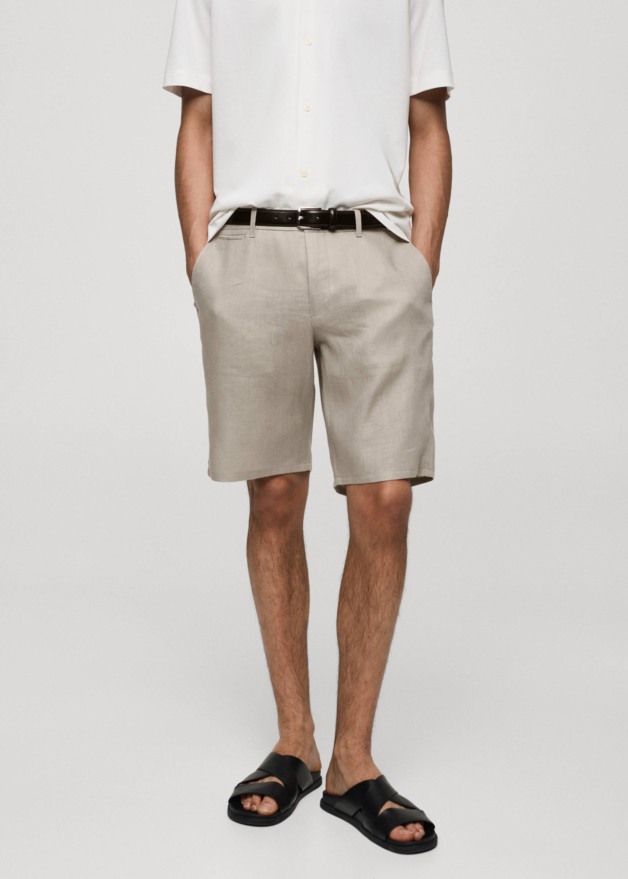 Slim-fit 100% linen bermuda shorts - Medium plane