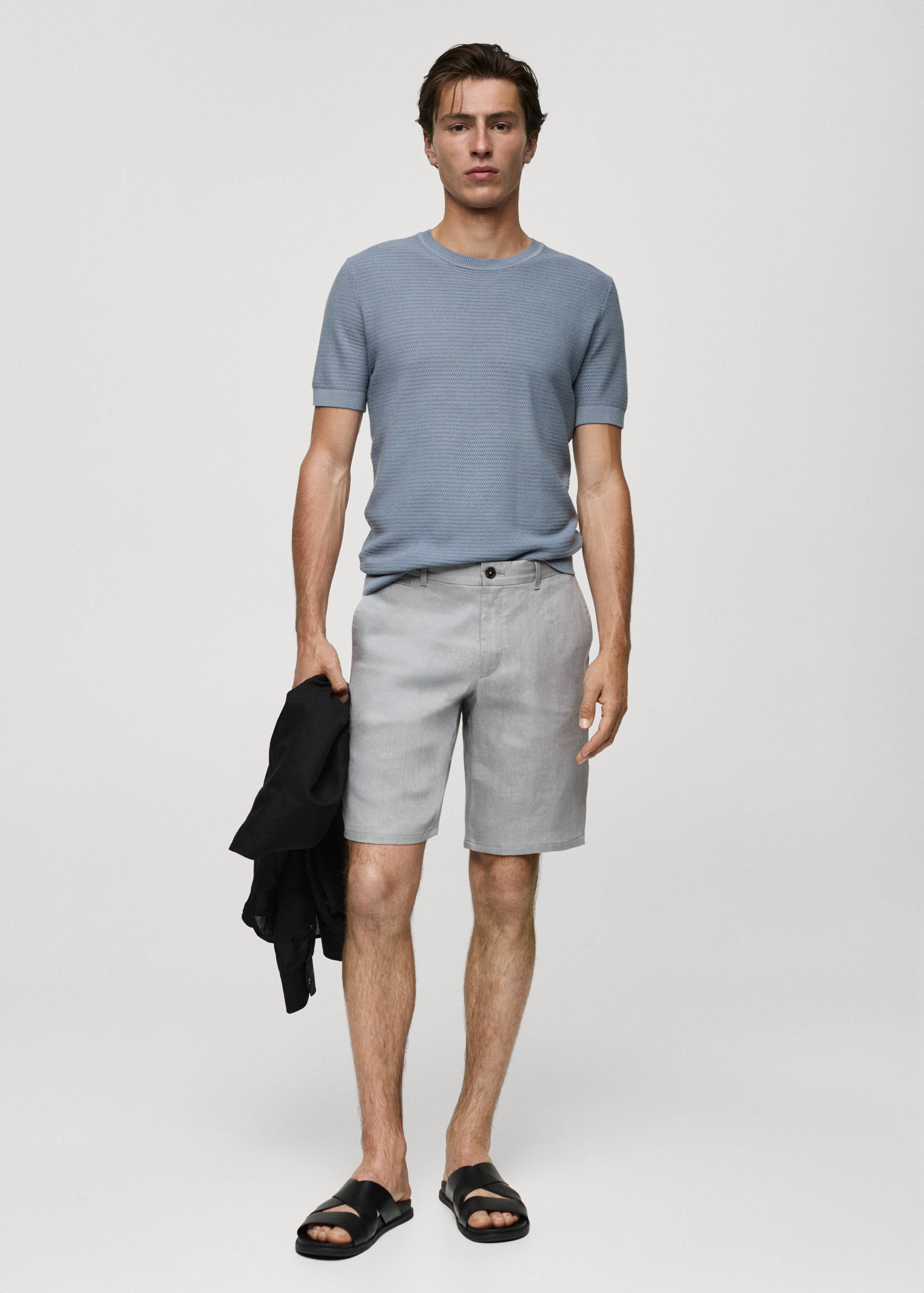 Slim-fit 100% linen bermuda shorts - General plane