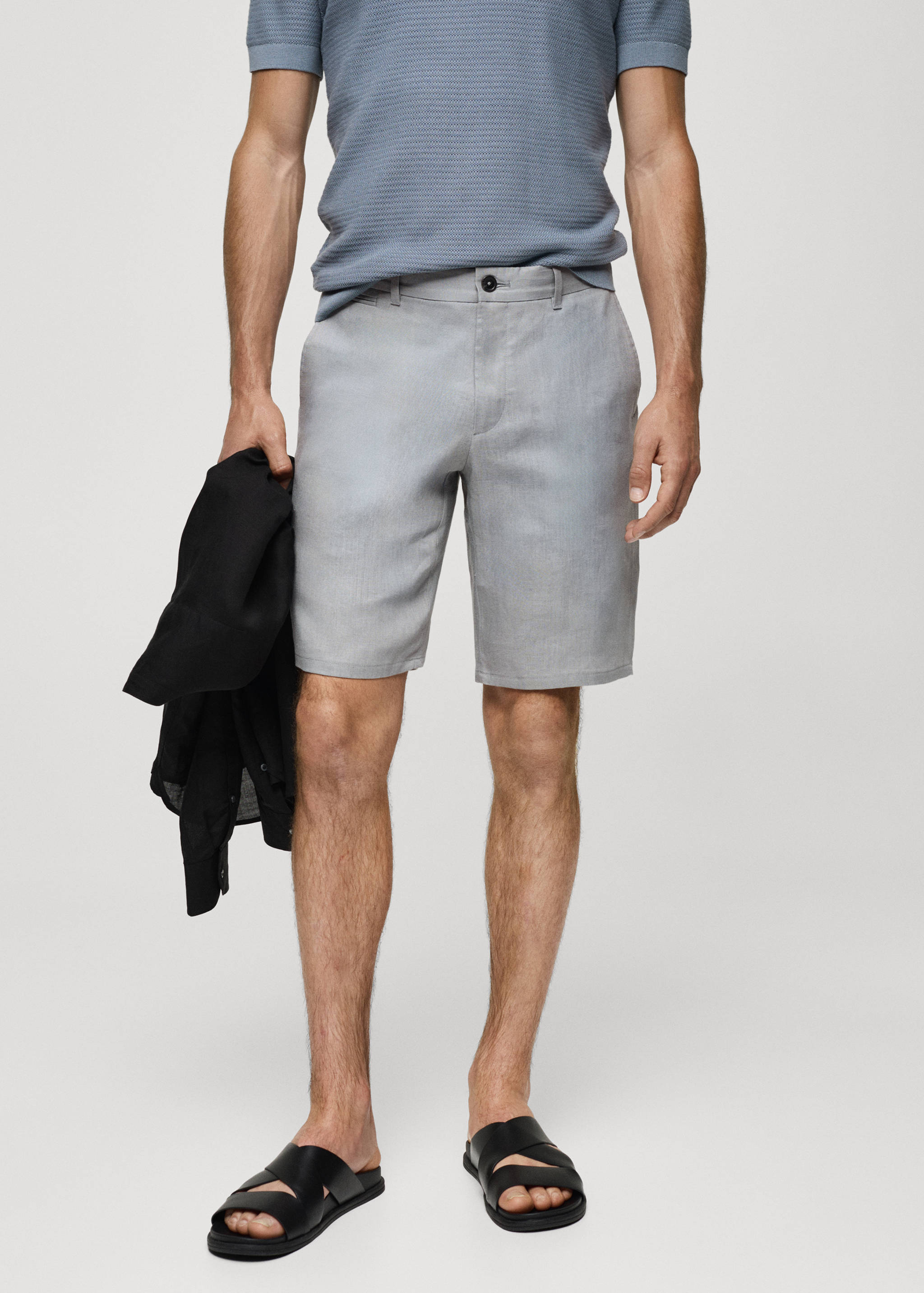 Slim-fit 100% linen bermuda shorts - Medium plane