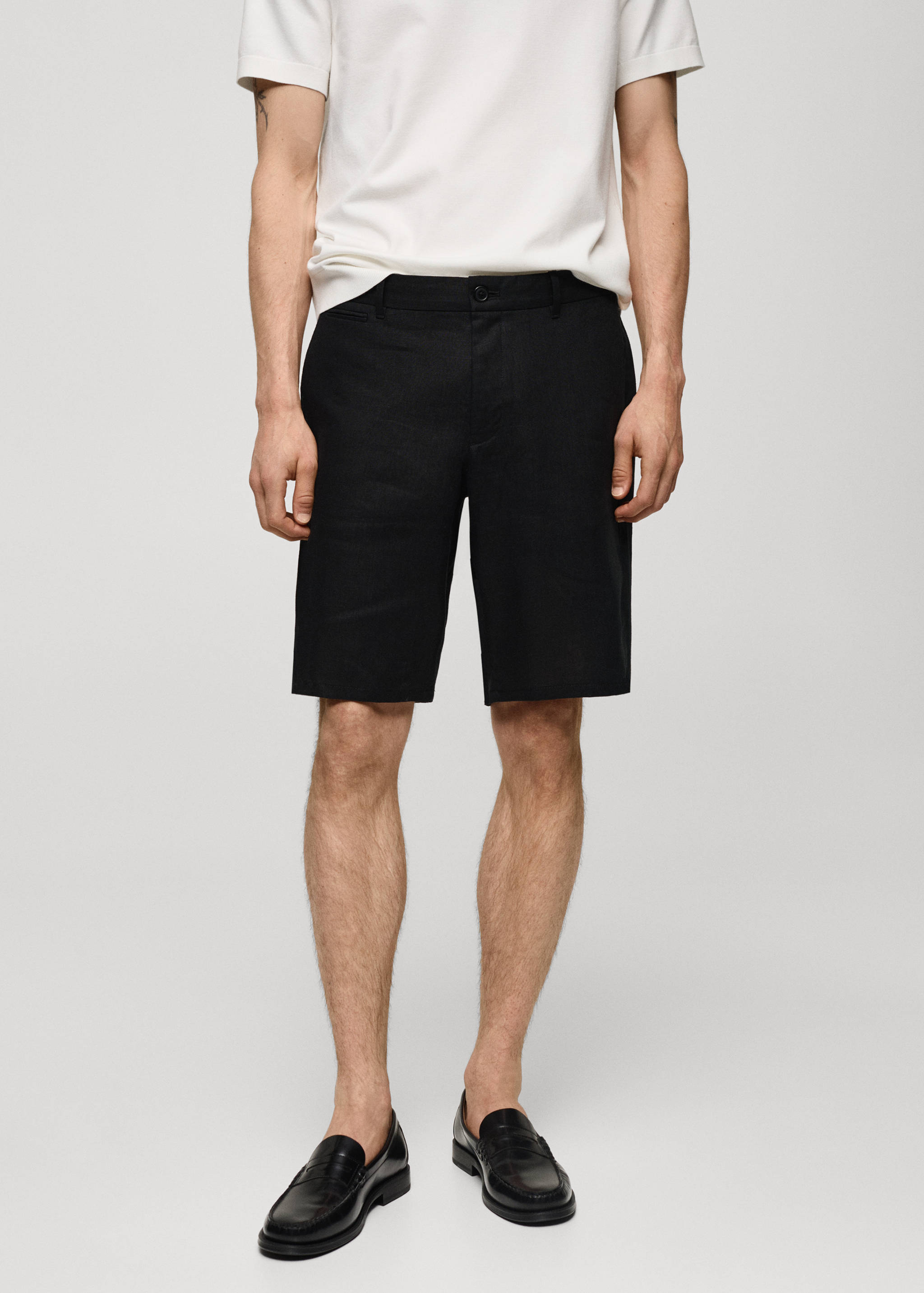 Slim-fit 100% linen bermuda shorts - Medium plane