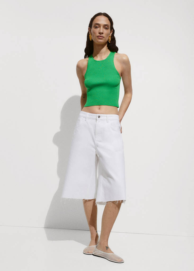 MANGO - Top maille côtelée vert - XS