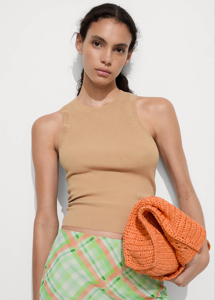 Ribbed knit top — Medium Brown