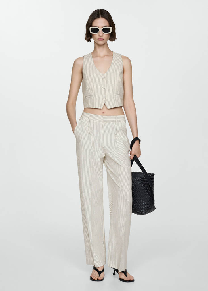 Straight striped trousers — Ecru