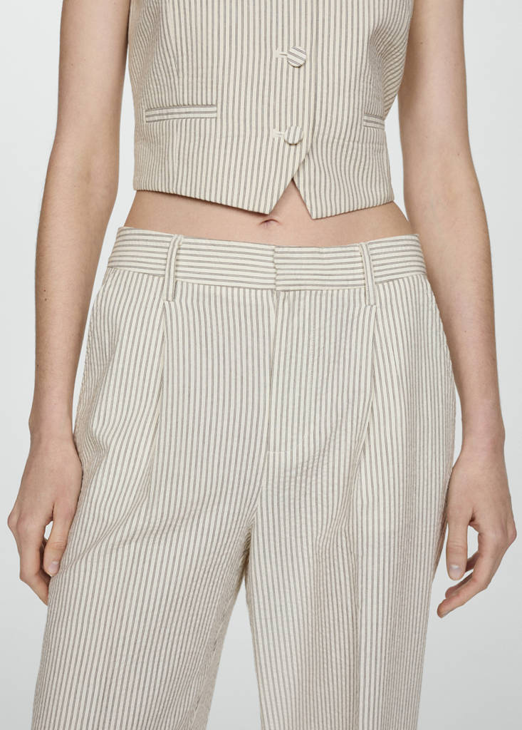 Straight striped trousers — Ecru
