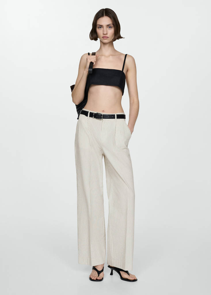 Straight striped trousers — Ecru