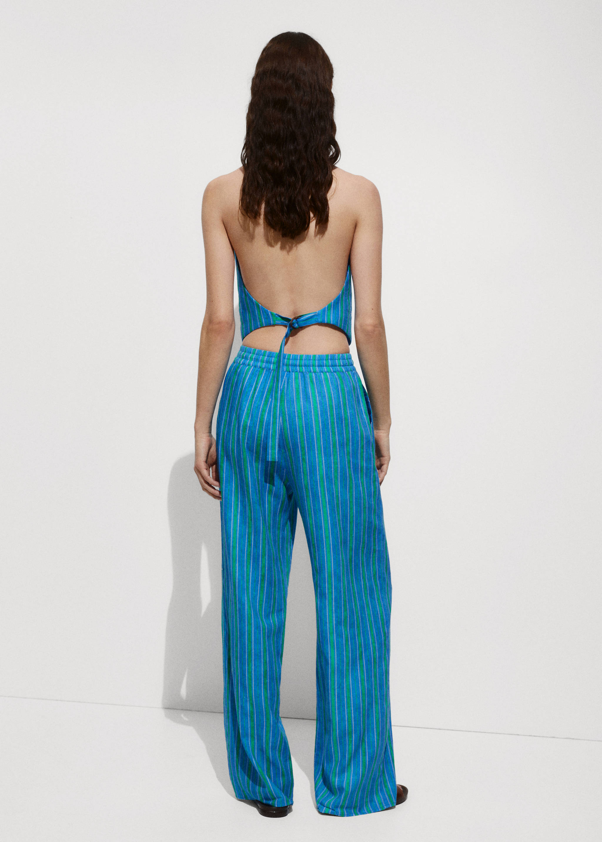 Linen stripe-printed trousers - Reverse of the article