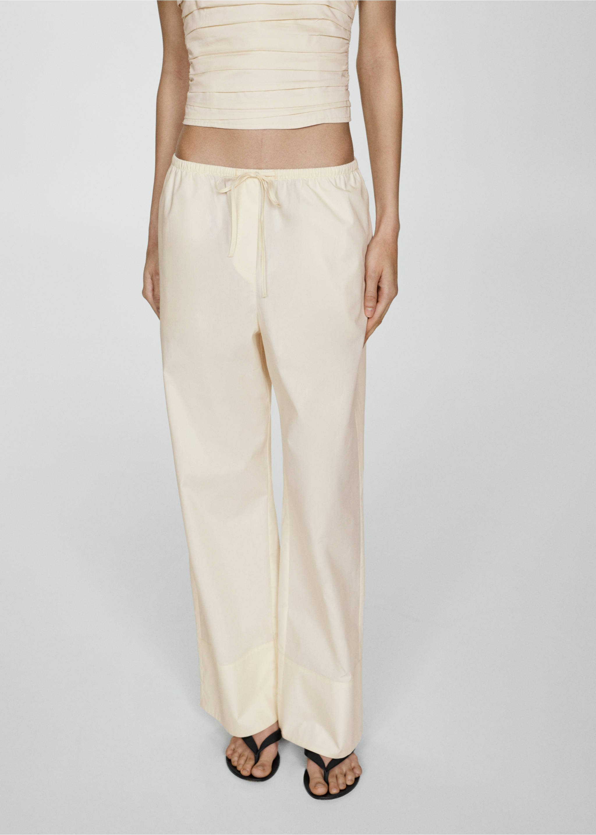 Cotton wide leg pants - Medium plane, Ecru. Ref: 77090368-00.