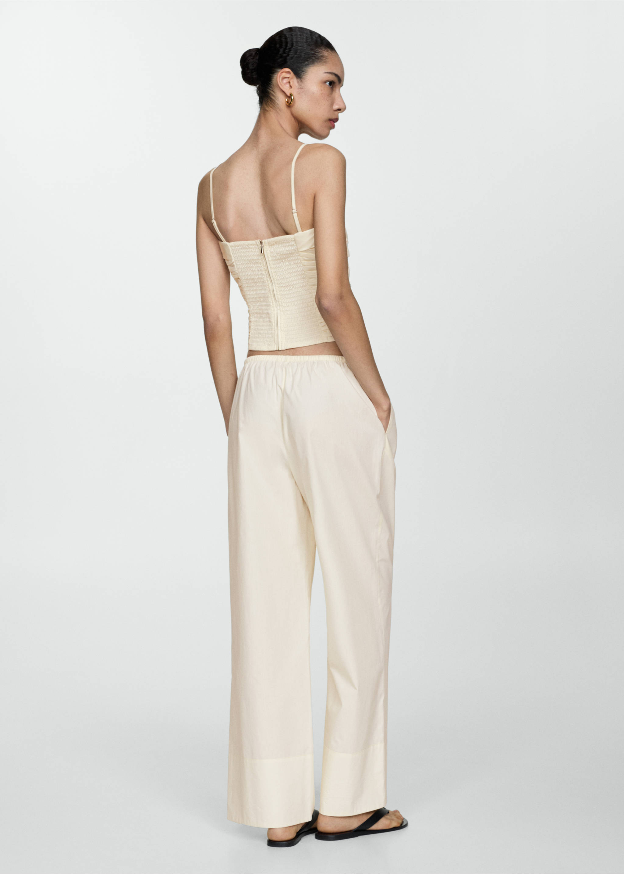 Cotton wide leg pants - Reverse of the article, Ecru. Ref: 77090368-00.