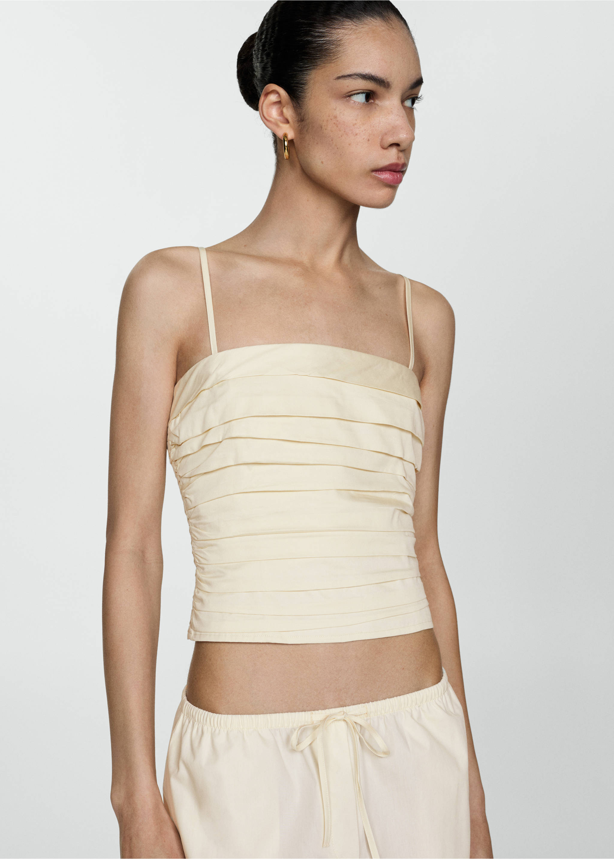 Cotton wide leg pants - Details of the article 1, Ecru. Ref: 77090368-00.
