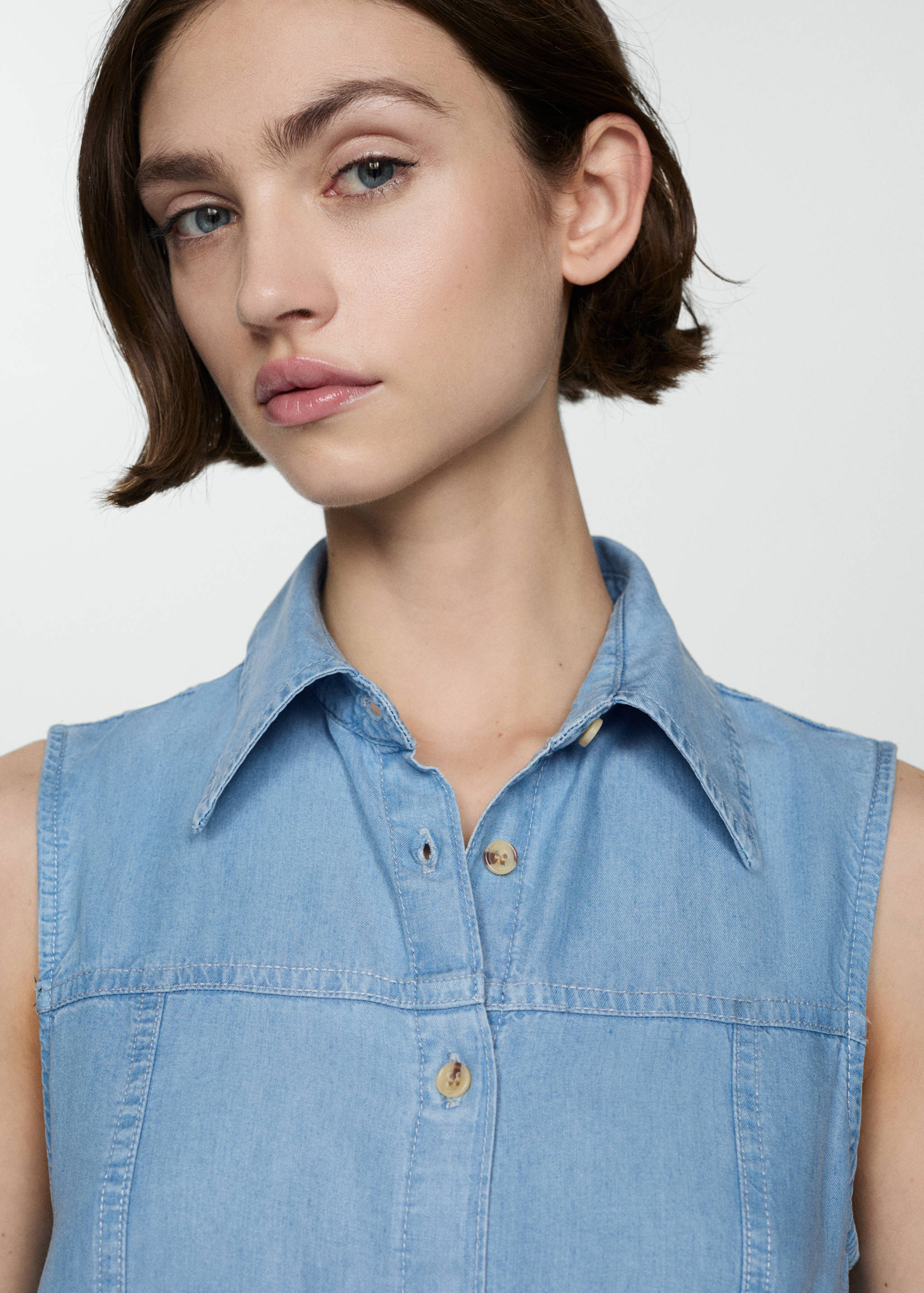 فستان على شكل قميص من اللايوسل بفيونكة - تفاصيل المنتج 1