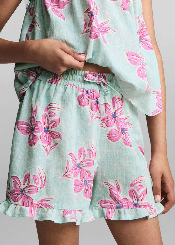 Floral cotton shorts — Turquoise