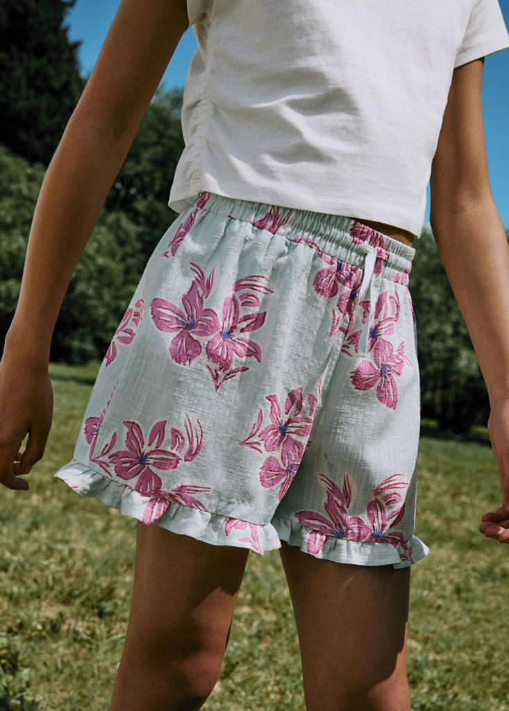 Floral cotton shorts — Turquoise