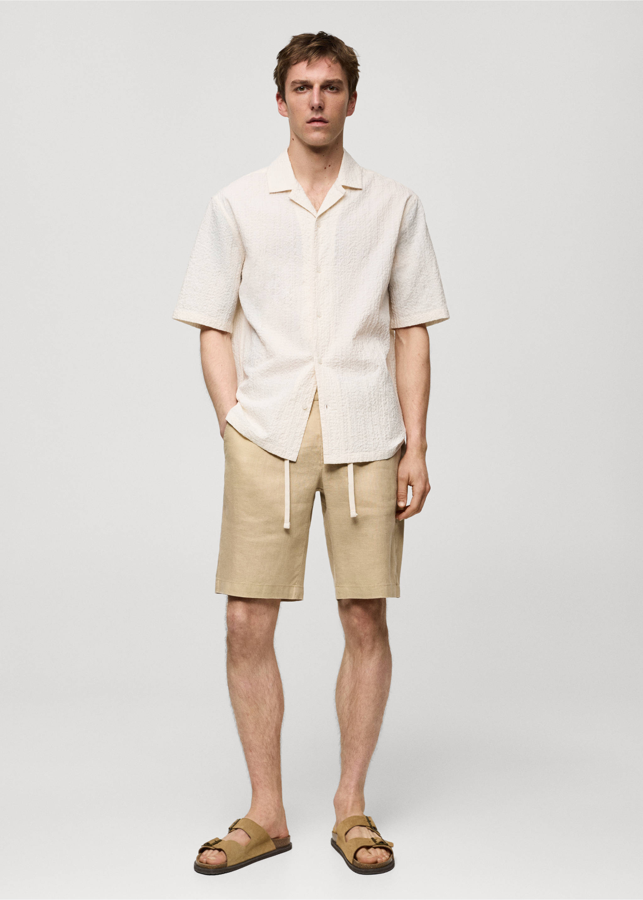 Bermudas 100% lino cordón - Plano general, Beige. Ref: 77090561-00.