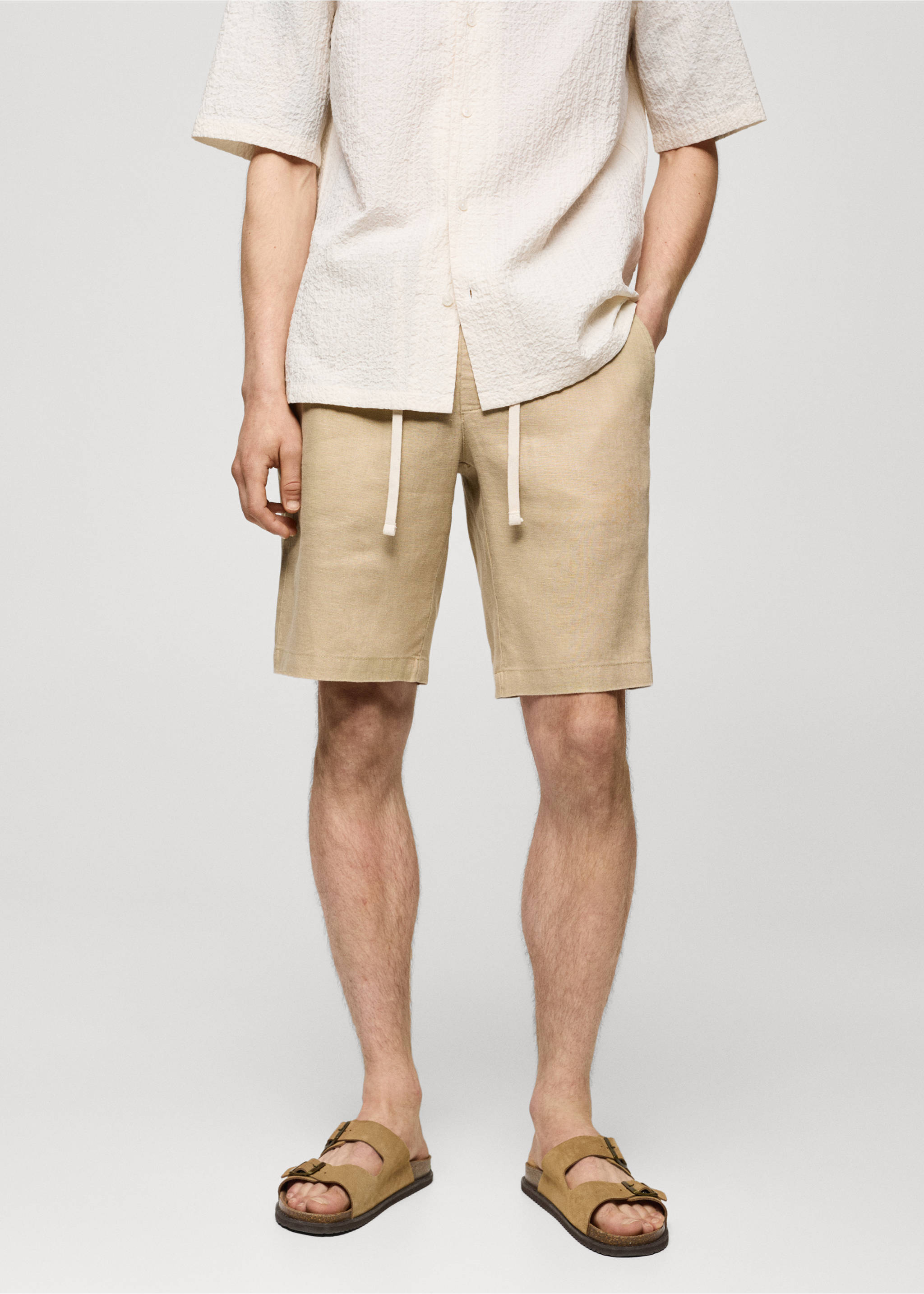 Bermudas 100% lino cordón - Plano medio, Beige. Ref: 77090561-00.