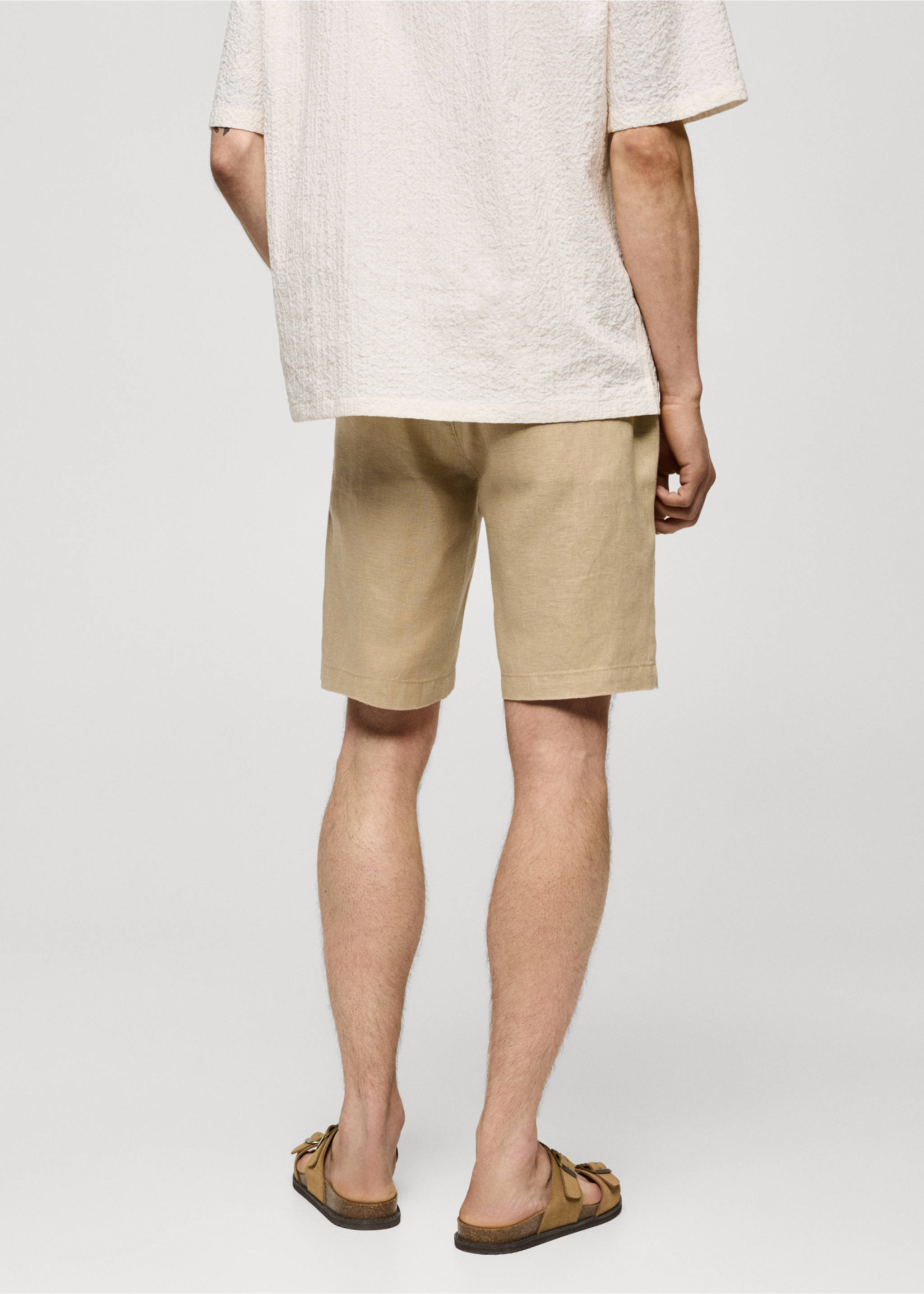 Bermudas 100% lino cordón - Reverso del artículo, Beige. Ref: 77090561-00.