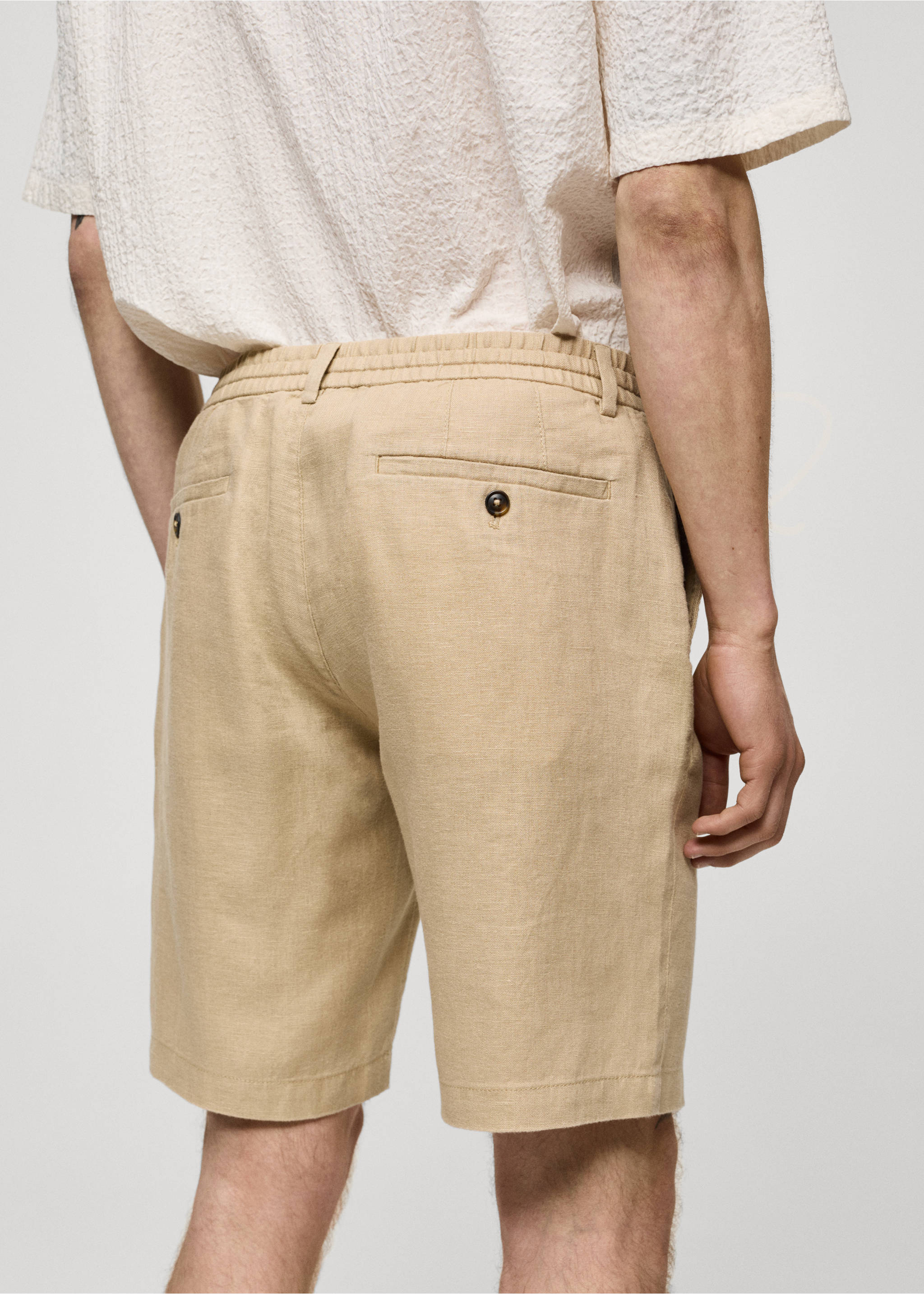 Bermudas 100% lino cordón - Detalle del artículo 2, Beige. Ref: 77090561-00.