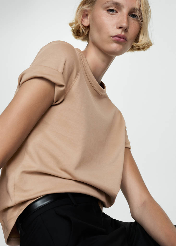 Short-sleeved cotton t-shirt — Beige