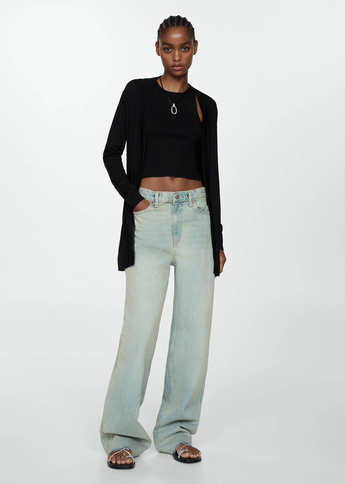 Fine-knit cardigan — Black