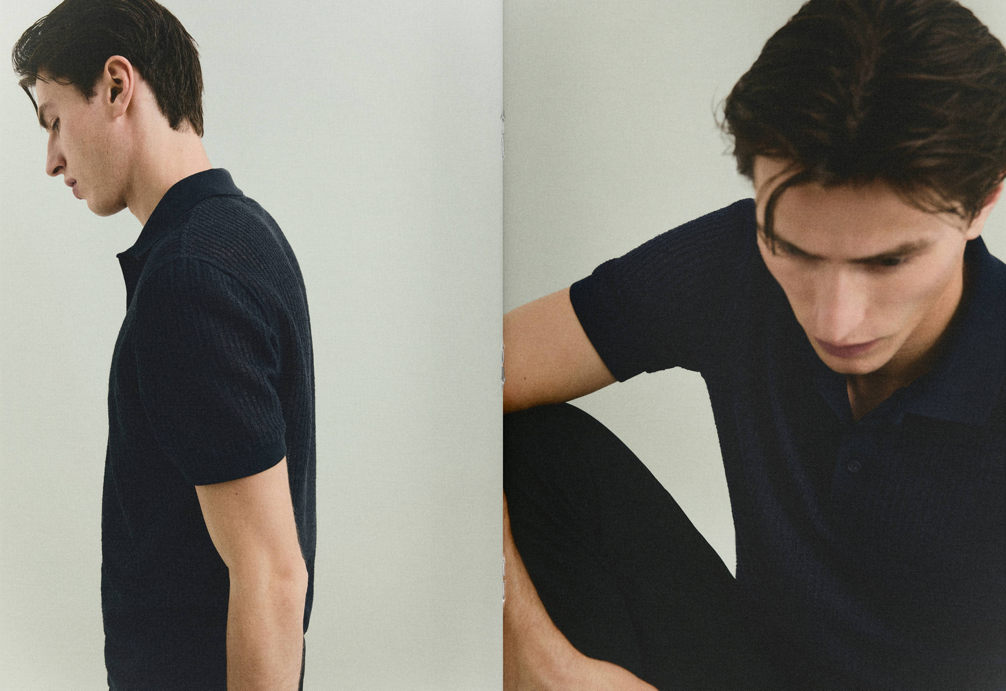 Regular-fit openwork knitted polo shirt - Panoramic plane
