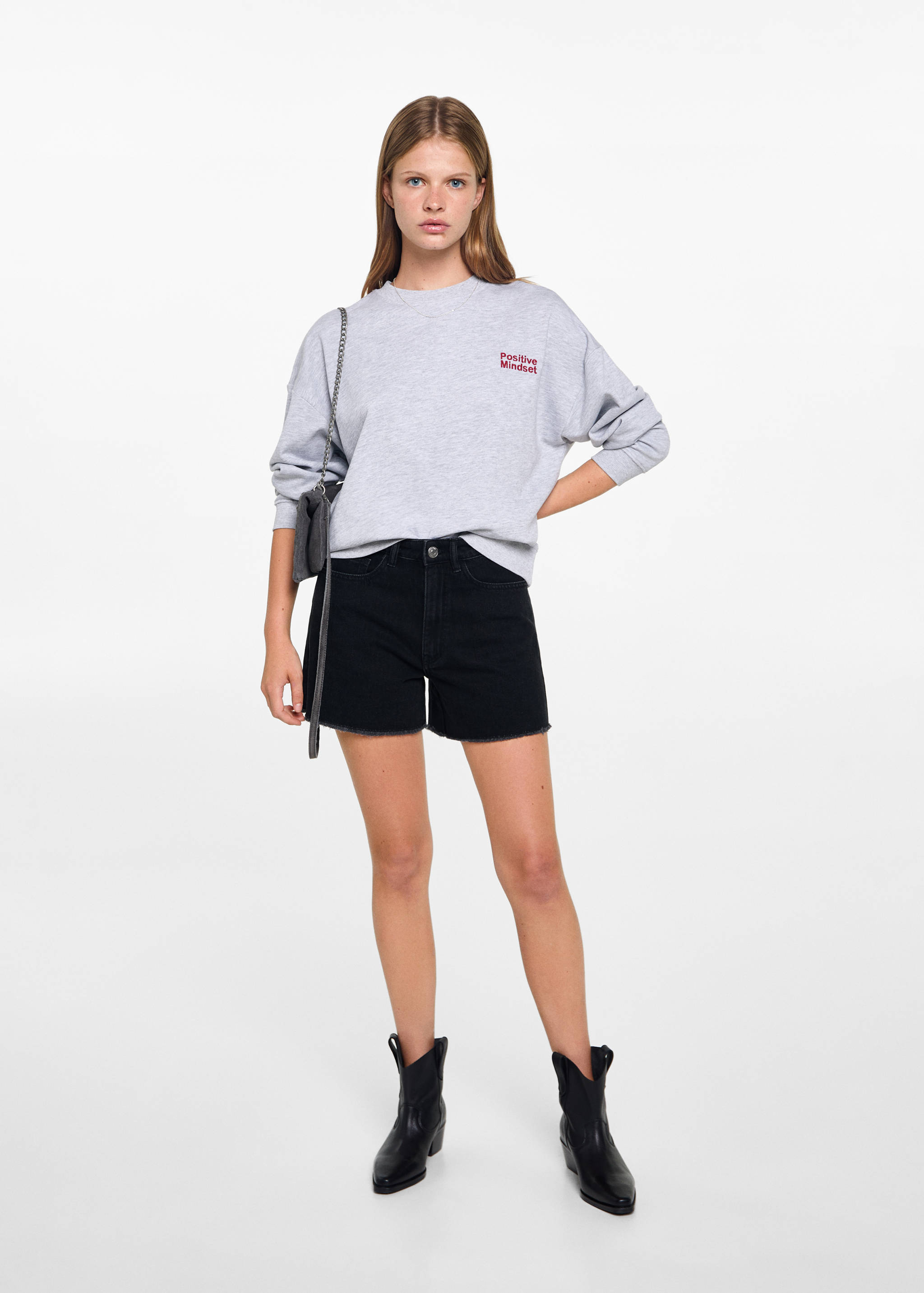 Denim shorts with frayed hem - General plane