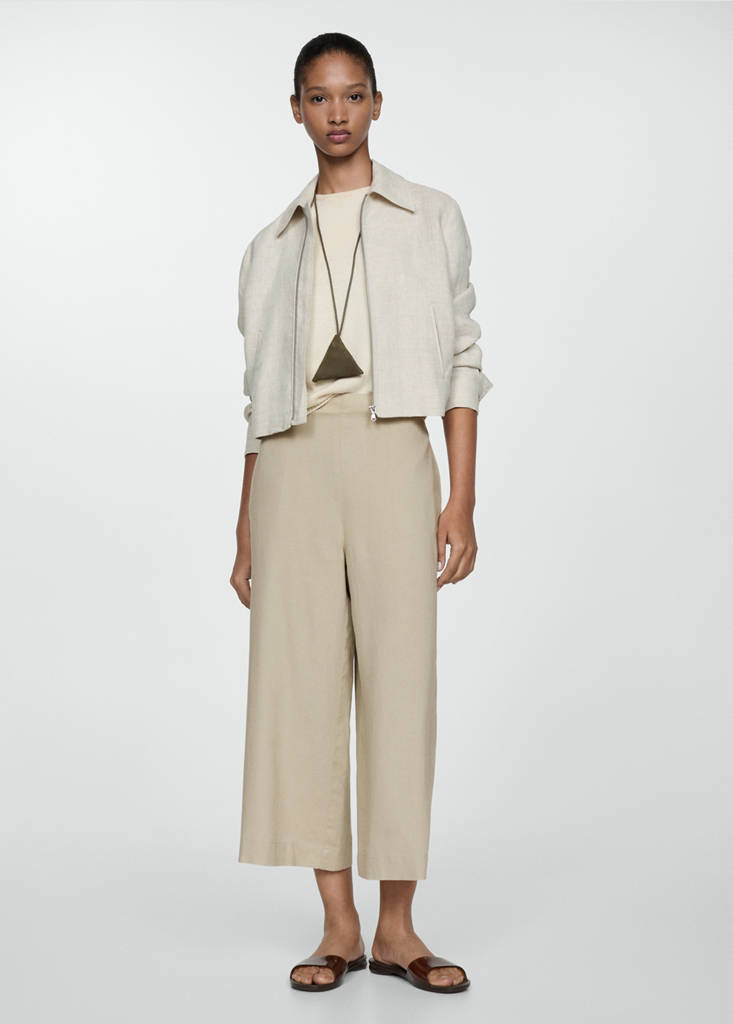 Wide leg linen trousers — Beige