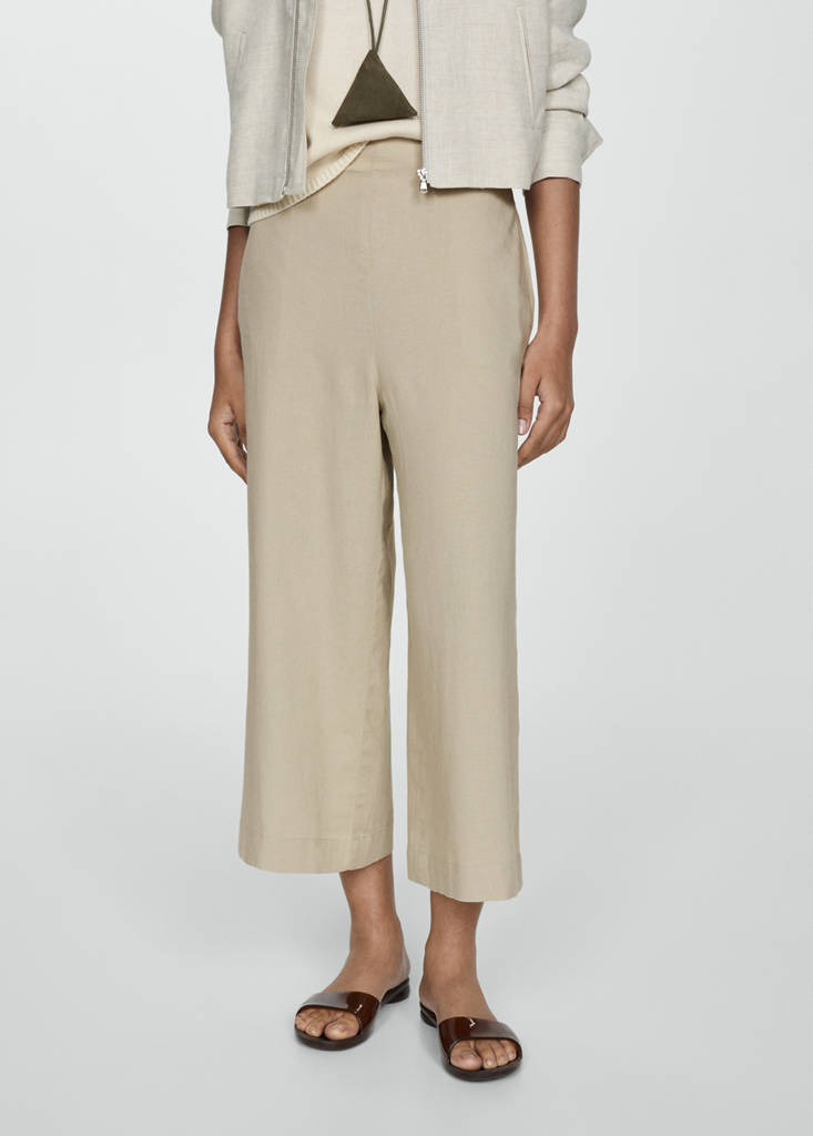 Wide leg linen trousers — Beige