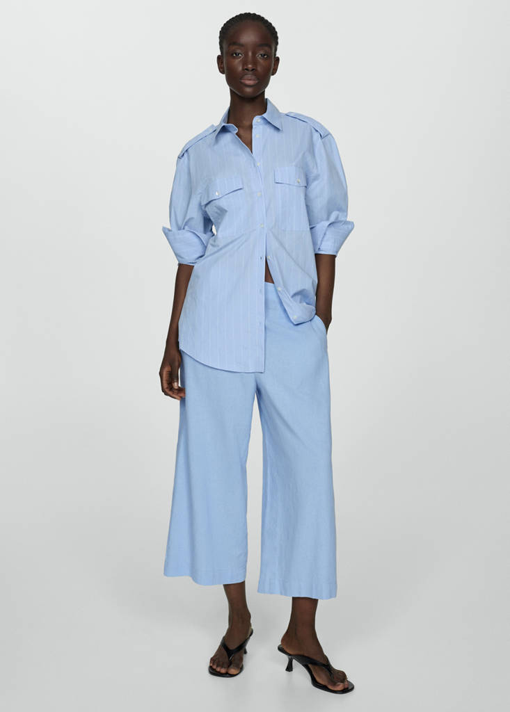 Wide leg linen trousers — Sky Blue