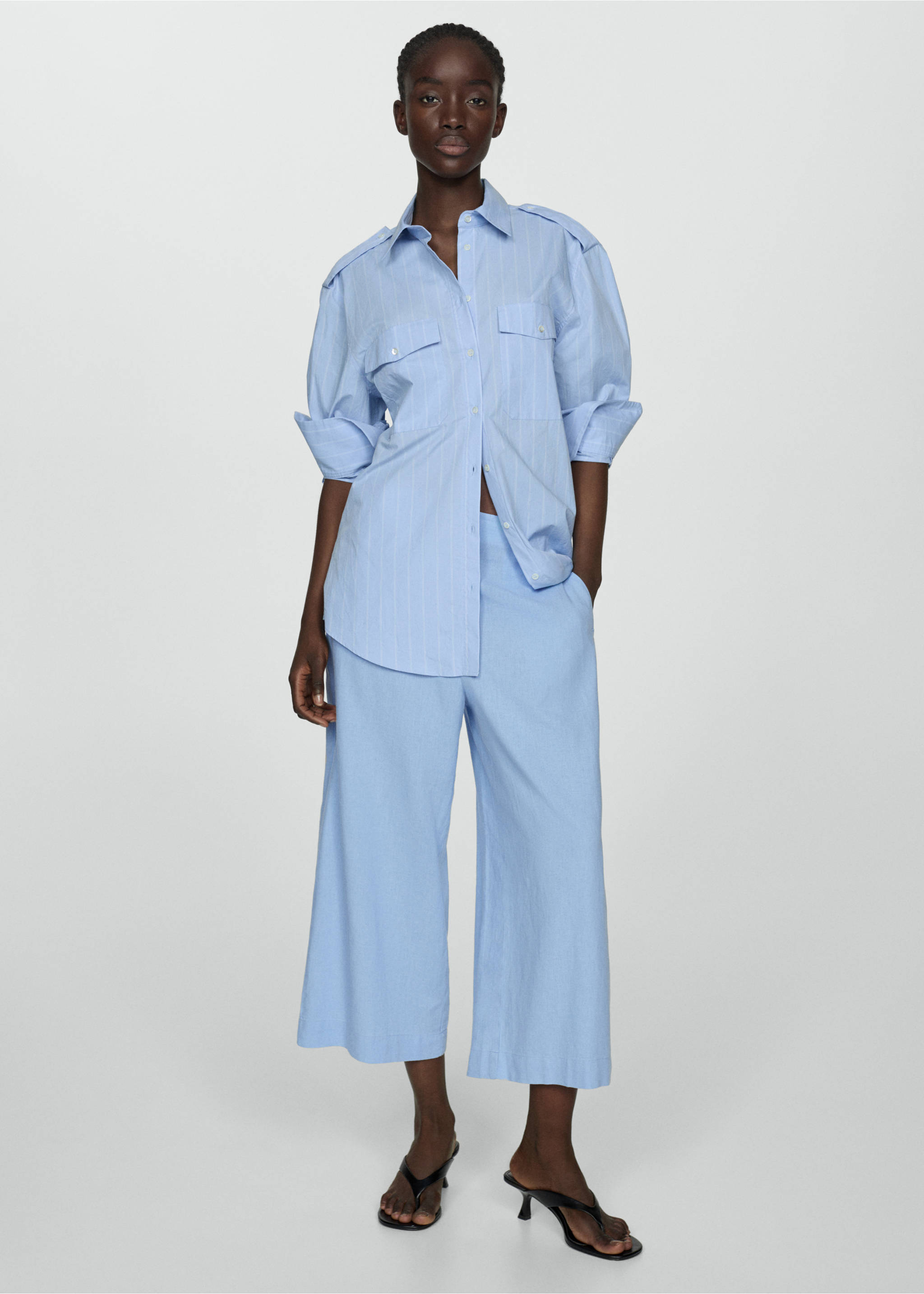 Wide leg linen trousers - General plane, Sky Blue. Ref: 77092007-00.