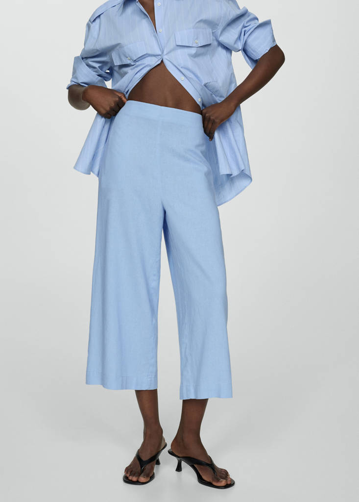 Wide leg linen trousers — Sky Blue