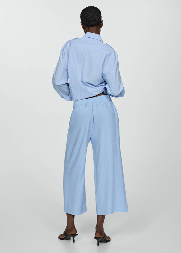Wide leg linen trousers — Sky Blue