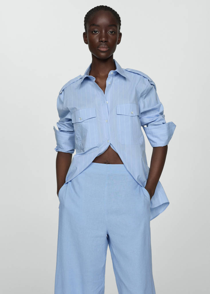 Wide leg linen trousers — Sky Blue