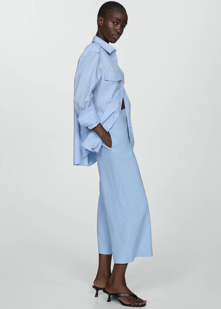 Wide leg linen trousers — Sky Blue