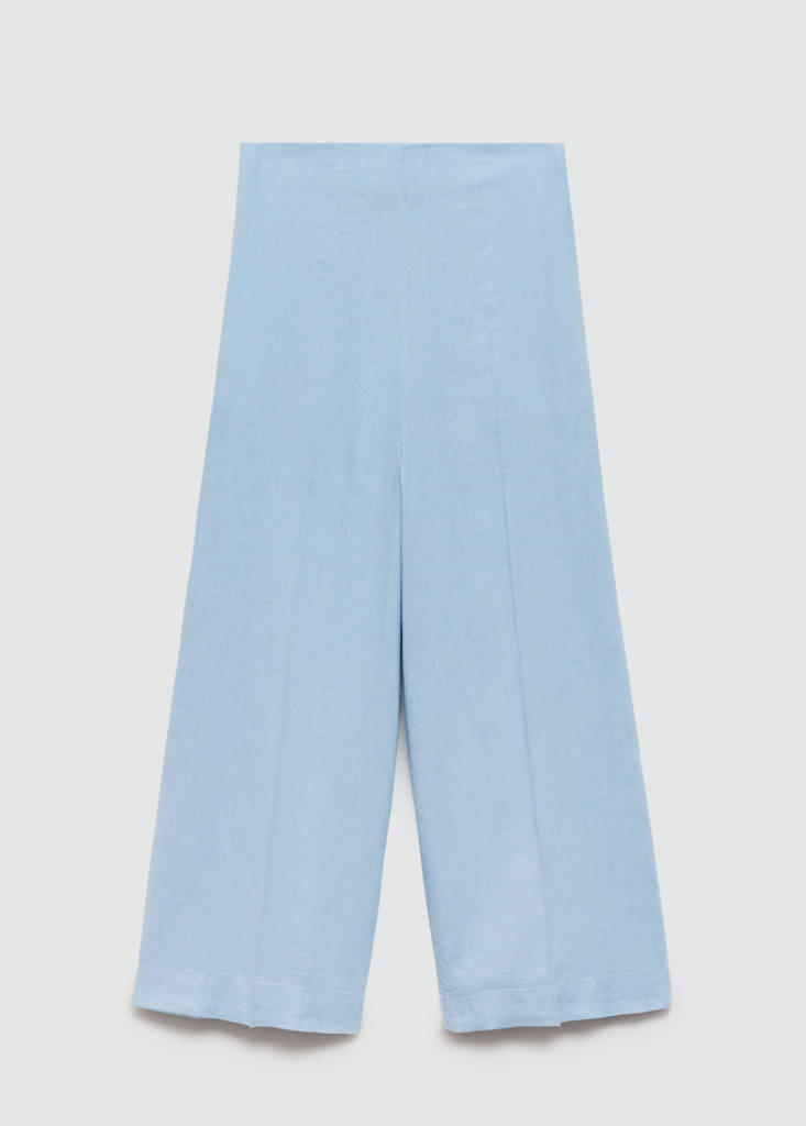 Wide leg linen trousers — Sky Blue