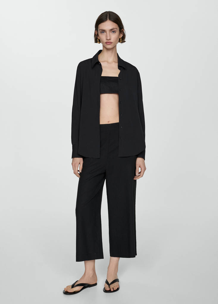 Wide leg linen trousers — Black