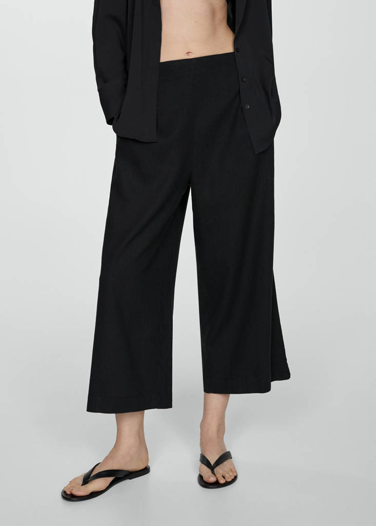 Wide leg linen trousers — Black