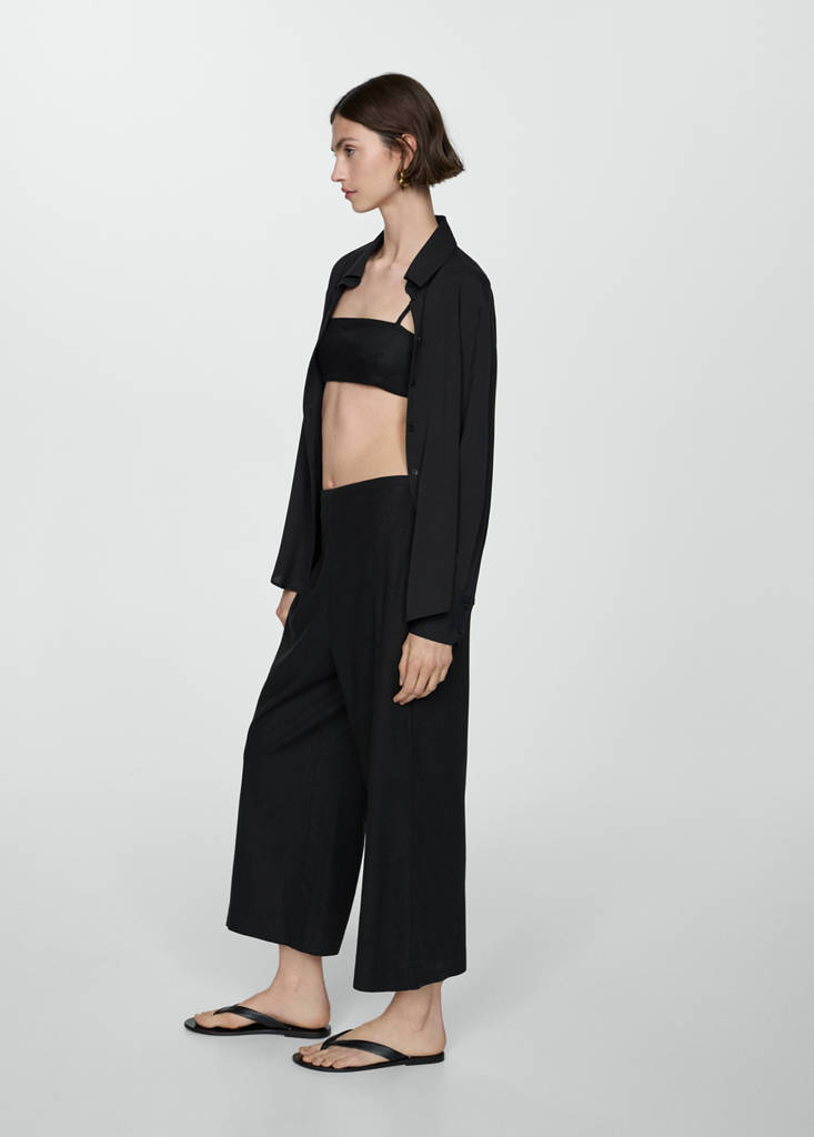 Wide leg linen trousers — Black