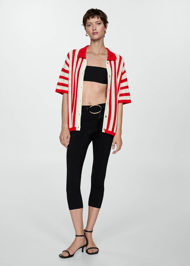 Striped openwork cardigan — Red