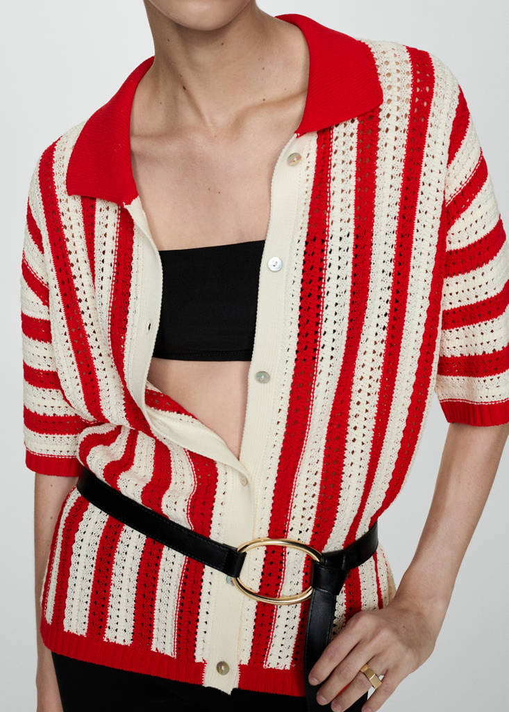 Striped openwork cardigan — Red