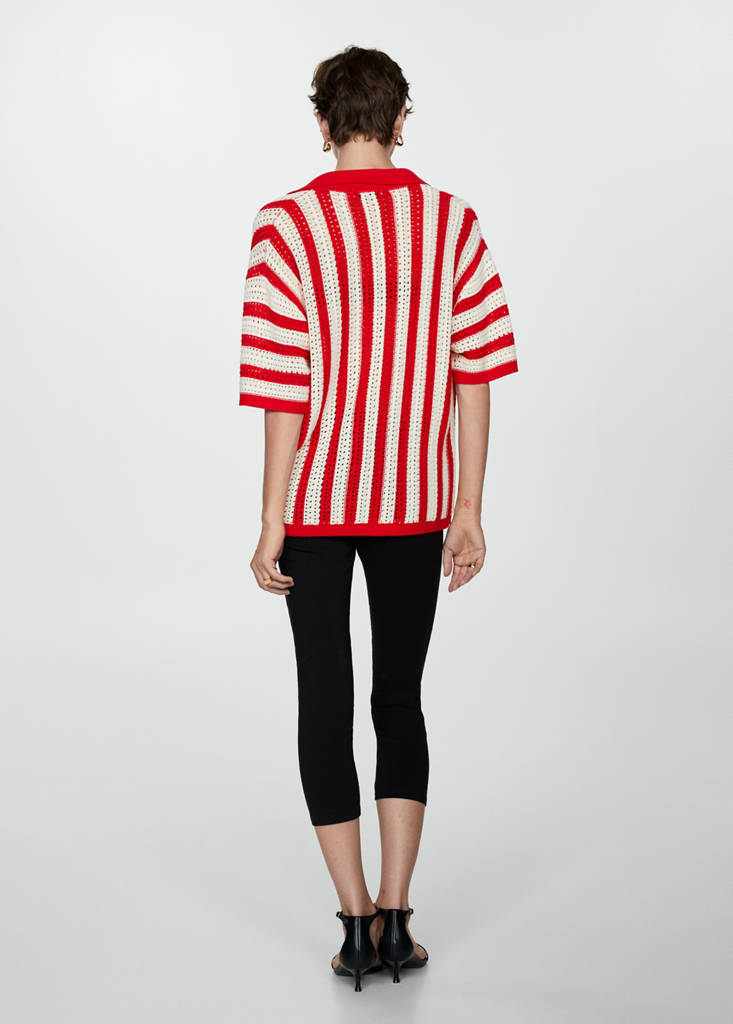Striped openwork cardigan — Red