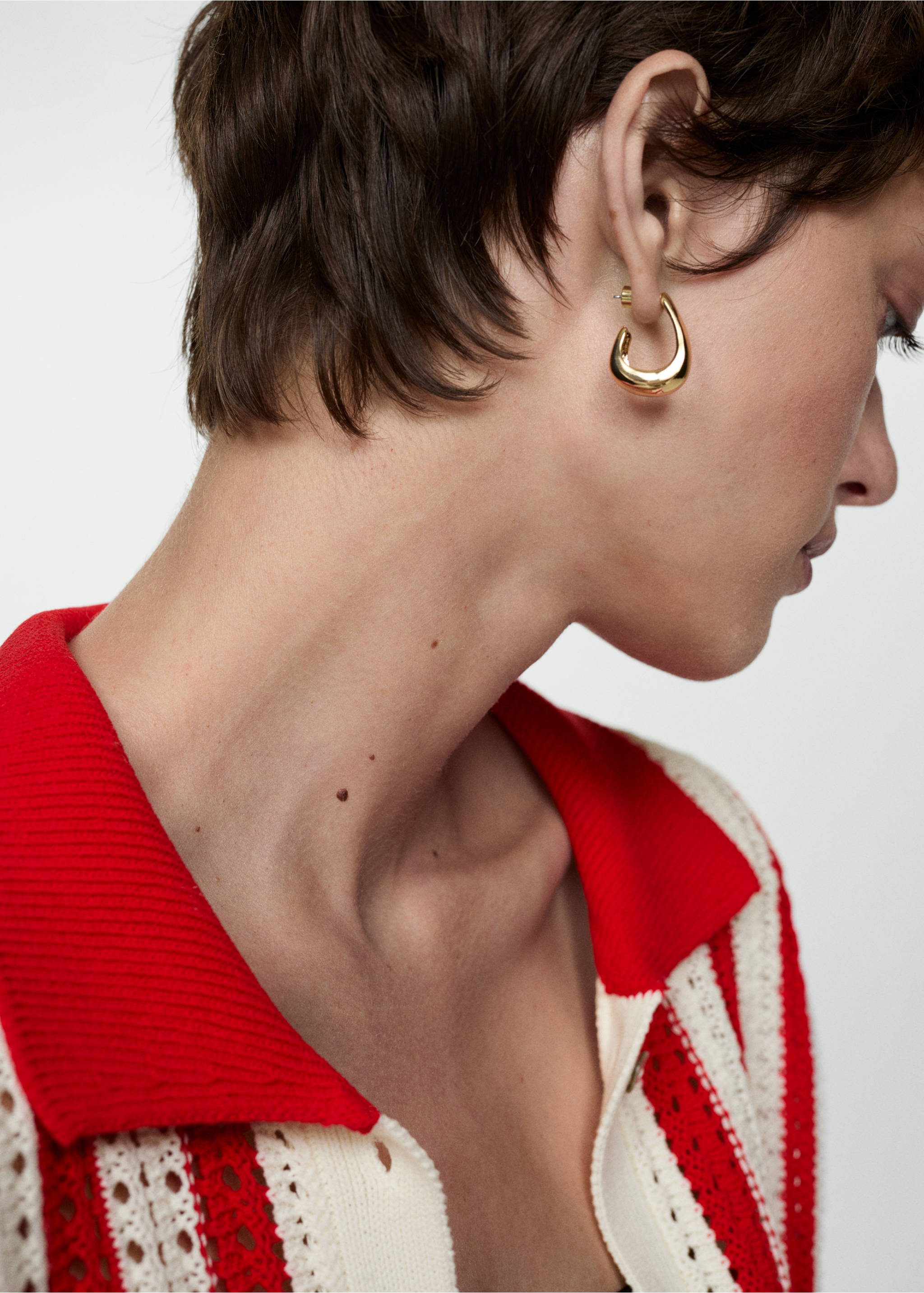 Striped openwork cardigan - Details of the article 1, Red. Ref: 77092923-00.