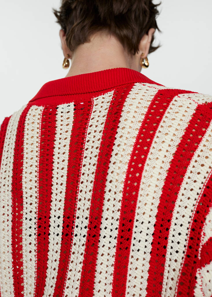 Striped openwork cardigan — Red