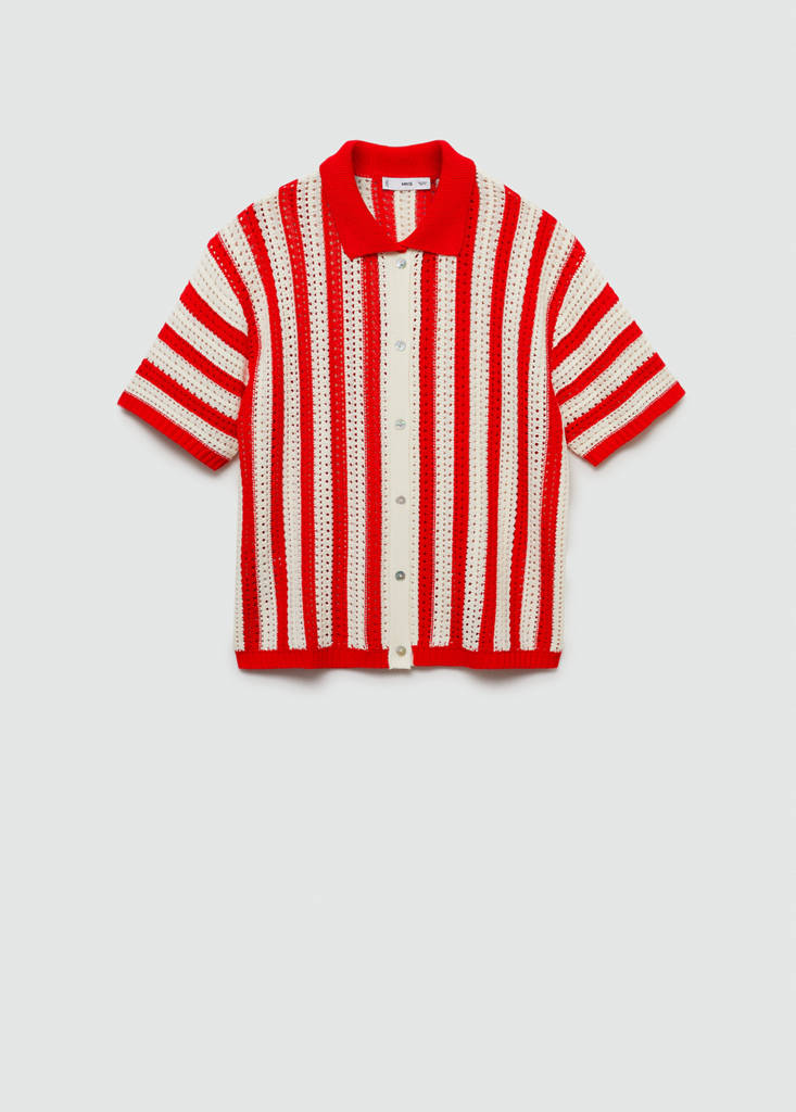 Striped openwork cardigan — Red
