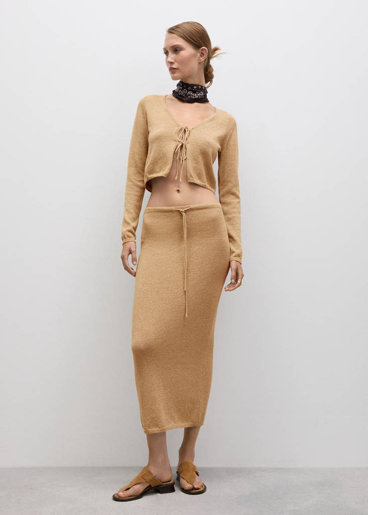 MANGO - Jupe longue maille or - M