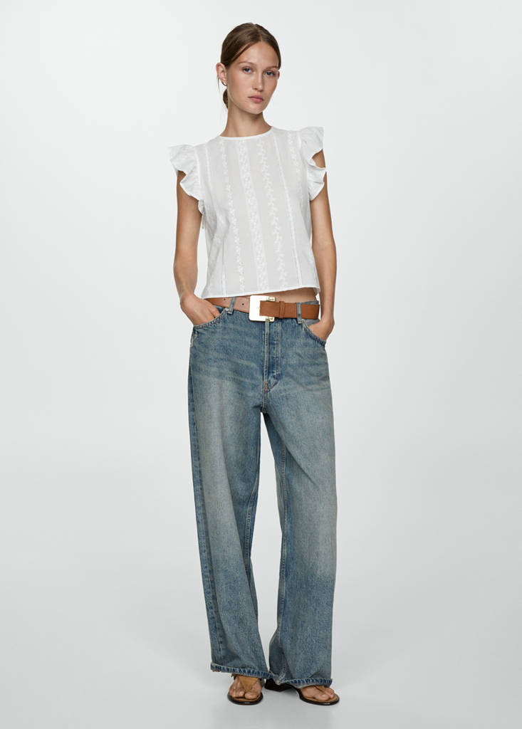 Ruffled cotton top — White