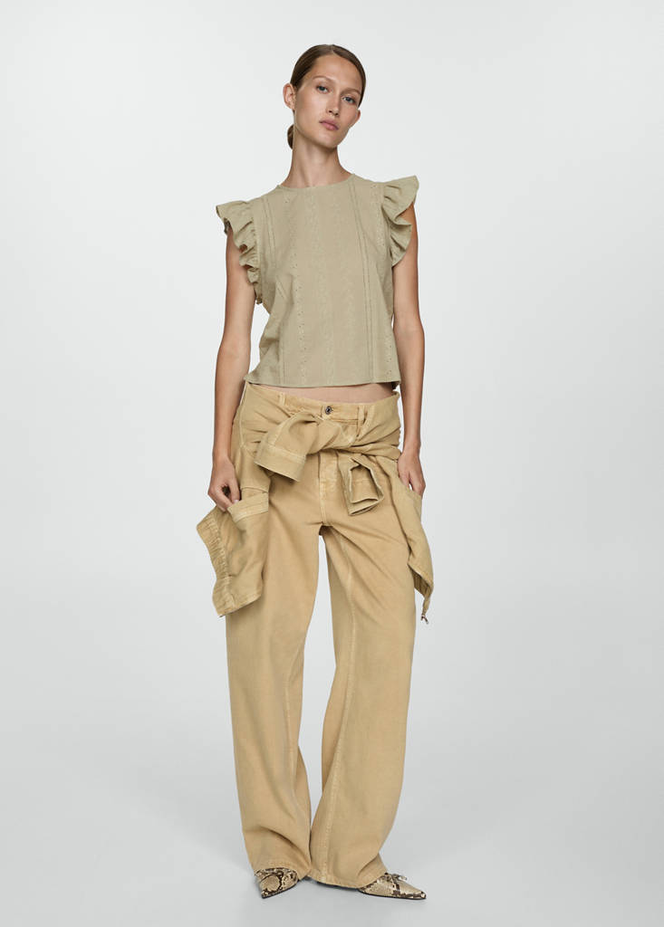 Ruffled cotton top — Pastel Green