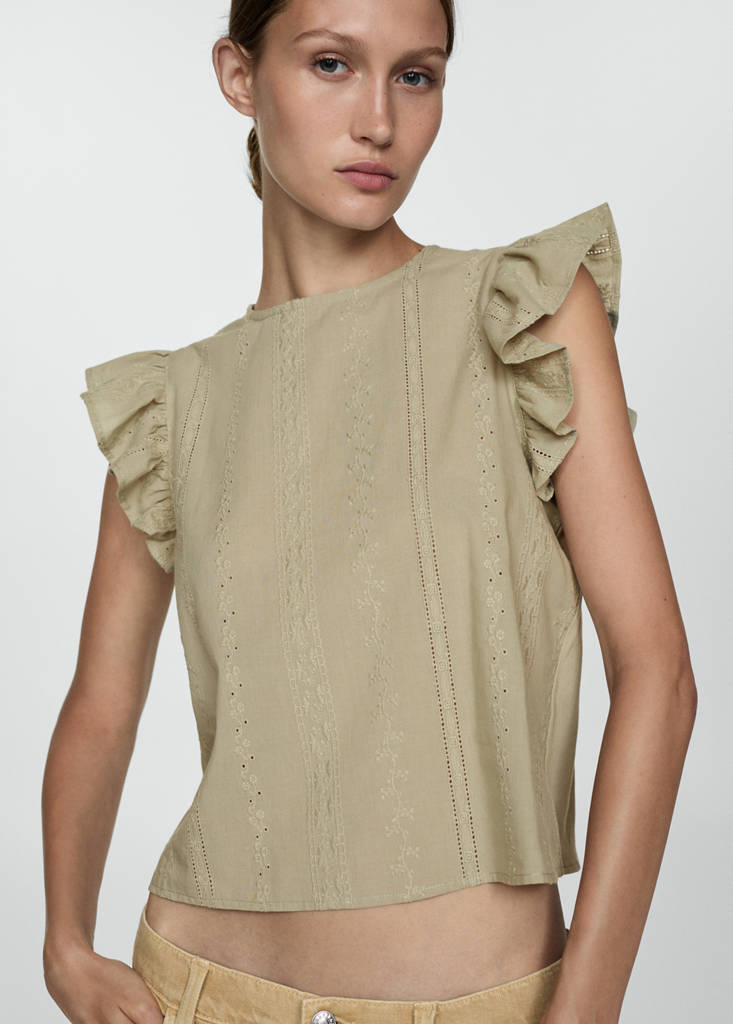 Ruffled cotton top — Pastel Green