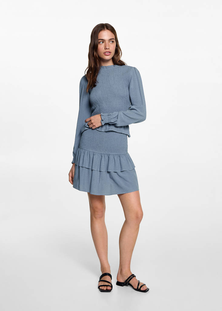 MANGO TEEN - Jupe froncée volants bleu - XS - Fille Teen
