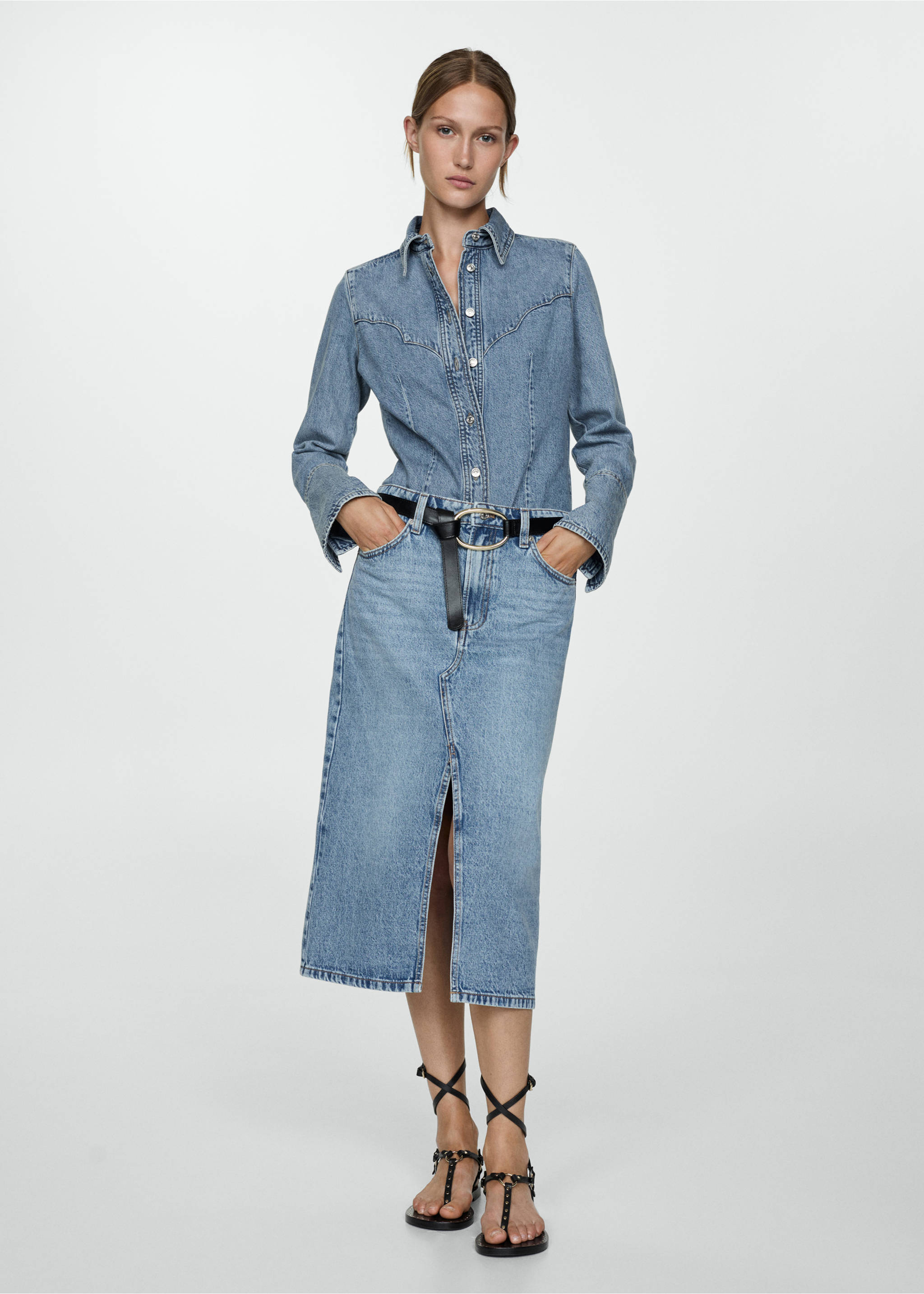 Denim midi-skirt - General plane, Medium Blue. Ref: 77094054-00.