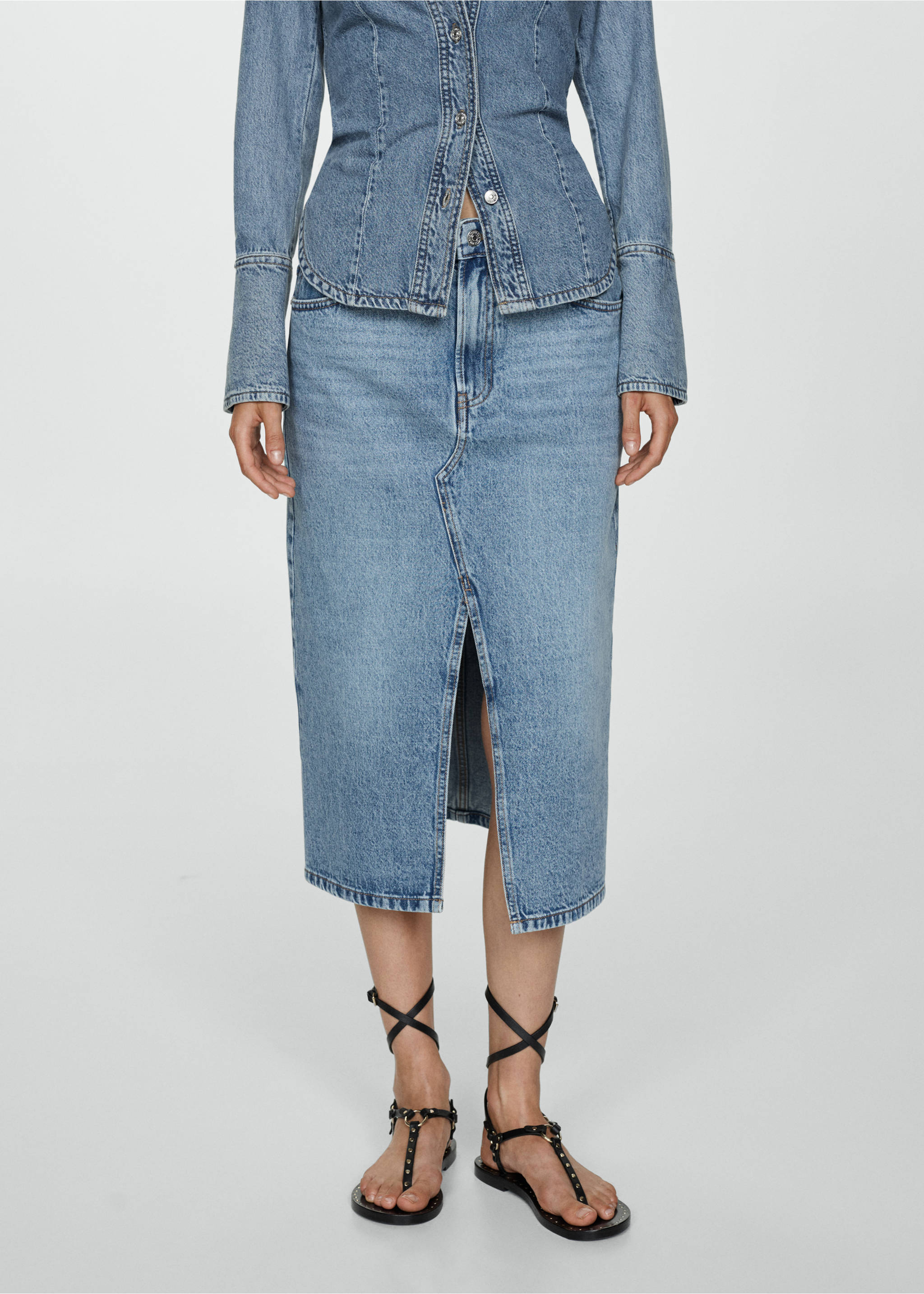 Denim midi-skirt - Medium plane, Medium Blue. Ref: 77094054-00.